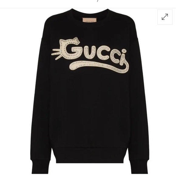 GUCCI Kitten Logo Black Sweatshirt Ready To Wear - Picture 1 of 12